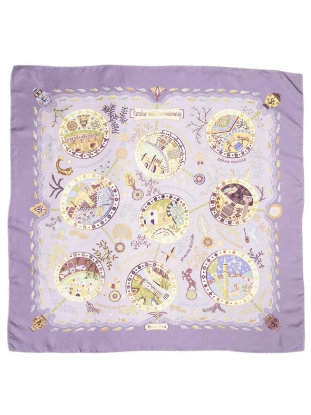 Hermes Scarf Lilac Green Yellow Silk